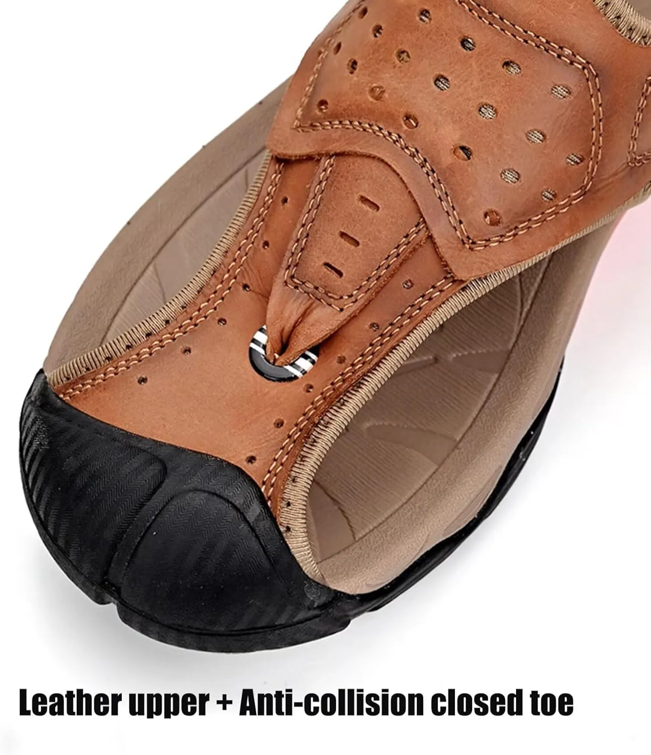 Closed Toe Sandals Men Outdoor Sports Sandals Summer Men's Beach Shoes Leather Casual Trekking Walking Hiking Sandals