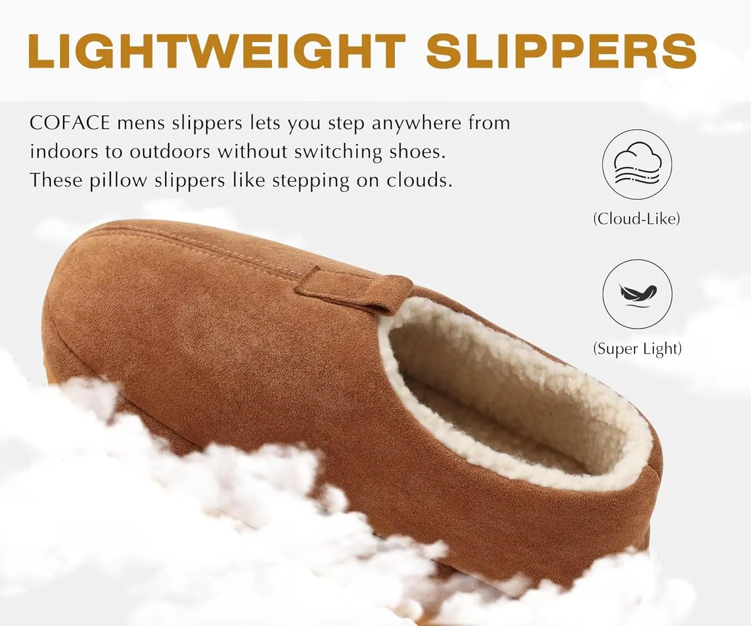 COFACE Men's Clog Slippers Cozy Thick Cushion Memory Foam Indoor Outdoor Lightweight Warm Sherpa Lining House Shoes For Man With Arch Support Rubber Hard Sole