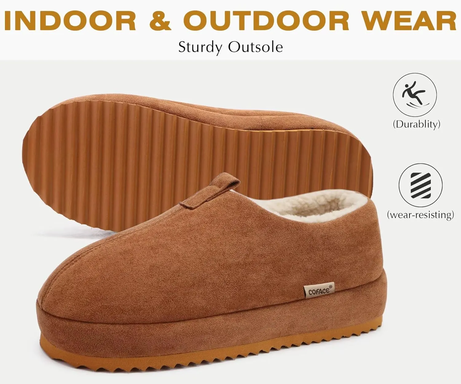 COFACE Men's Clog Slippers Cozy Thick Cushion Memory Foam Indoor Outdoor Lightweight Warm Sherpa Lining House Shoes For Man With Arch Support Rubber Hard Sole