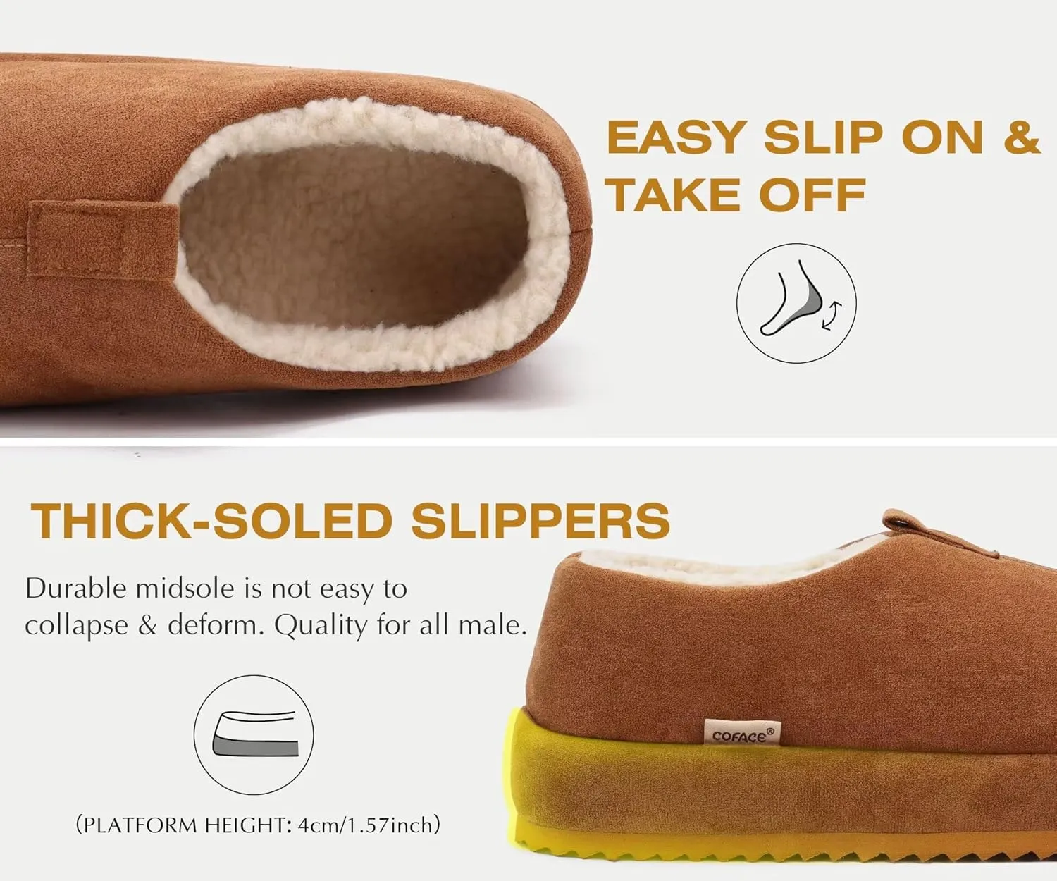 COFACE Men's Clog Slippers Cozy Thick Cushion Memory Foam Indoor Outdoor Lightweight Warm Sherpa Lining House Shoes For Man With Arch Support Rubber Hard Sole