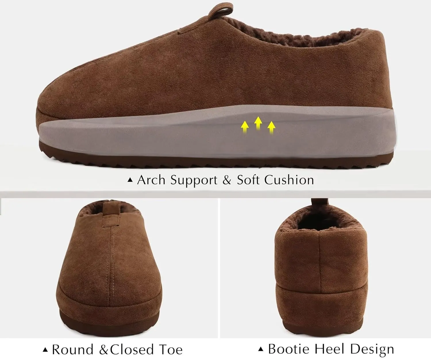 COFACE Men's Clog Slippers Cozy Thick Cushion Memory Foam Indoor Outdoor Lightweight Warm Sherpa Lining House Shoes For Man With Arch Support Rubber Hard Sole