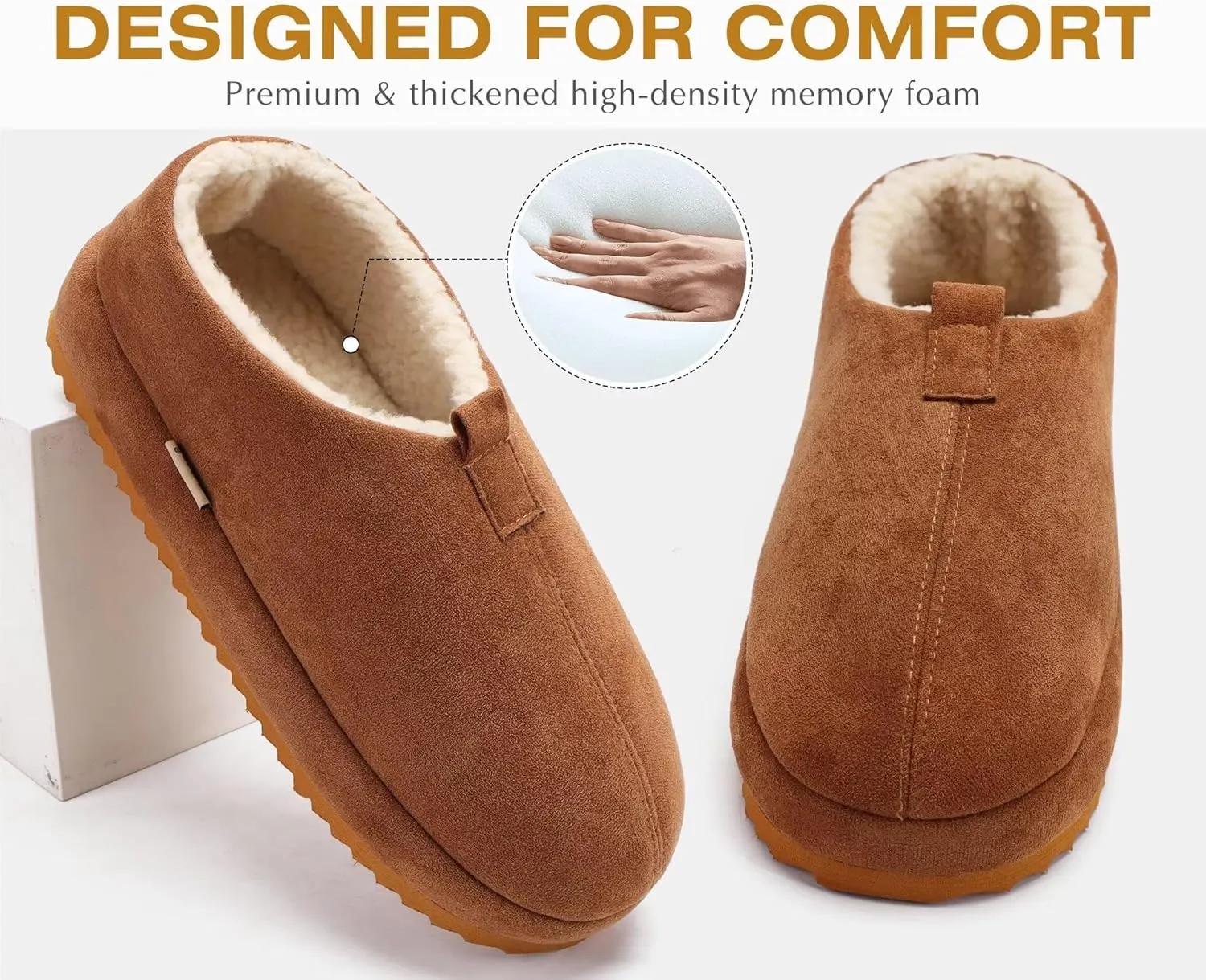 COFACE Men's Clog Slippers Cozy Thick Cushion Memory Foam Indoor Outdoor Lightweight Warm Sherpa Lining House Shoes For Man With Arch Support Rubber Hard Sole