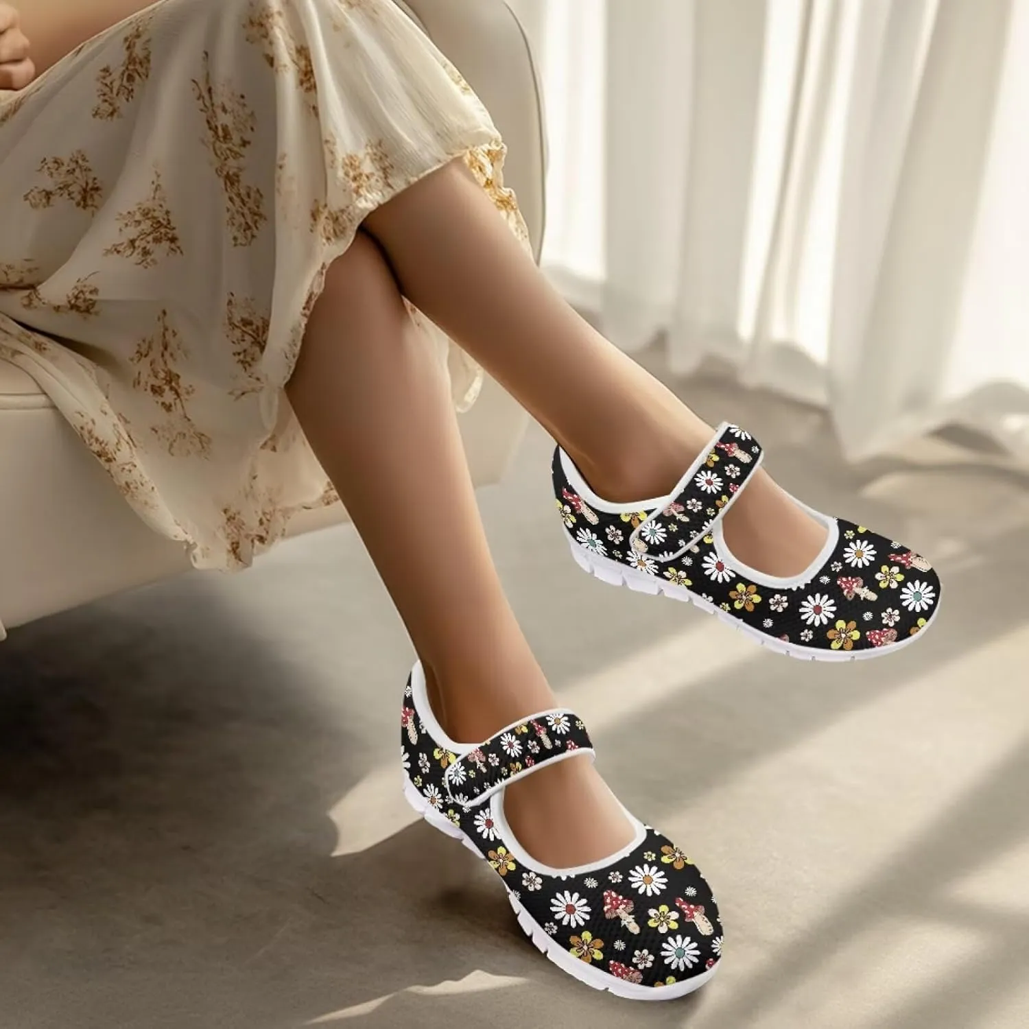 Coloranimal Mary Jane Flats Casual Slip On Mary Jane Shoes Flat Shoes Dressy Comfortable Mesh Ballet Shoes with Anti Skid Sole Womens Footwear