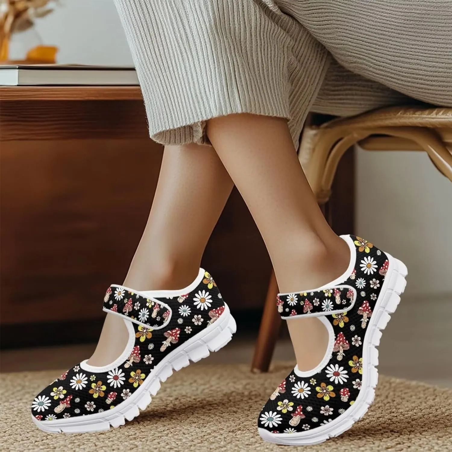 Coloranimal Mary Jane Flats Casual Slip On Mary Jane Shoes Flat Shoes Dressy Comfortable Mesh Ballet Shoes with Anti Skid Sole Womens Footwear