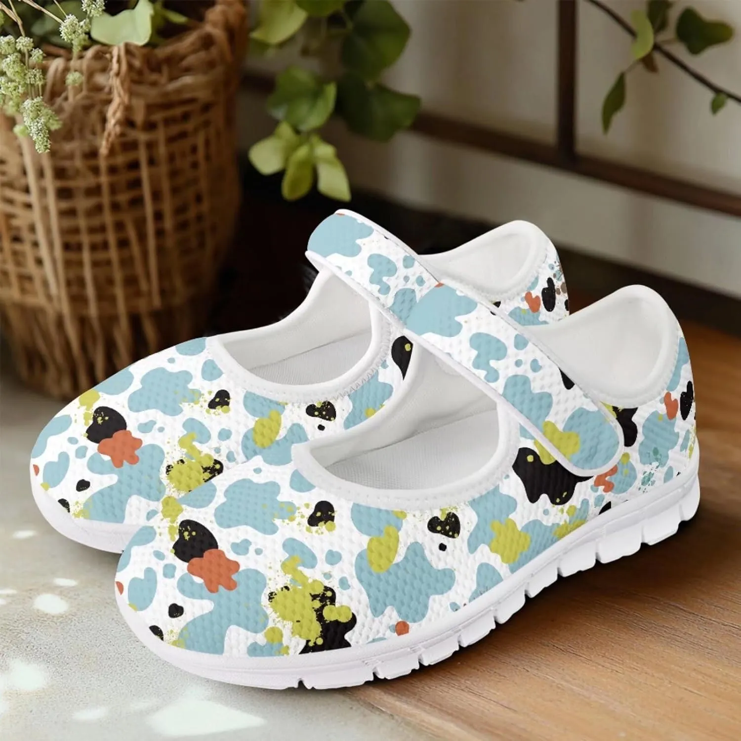 Coloranimal Mary Jane Shoes Women Casual Flats Walking Shoes Mary Jane Flats Women Lightweight Slip On Shoes Buckle Strap Round Toe Shoes
