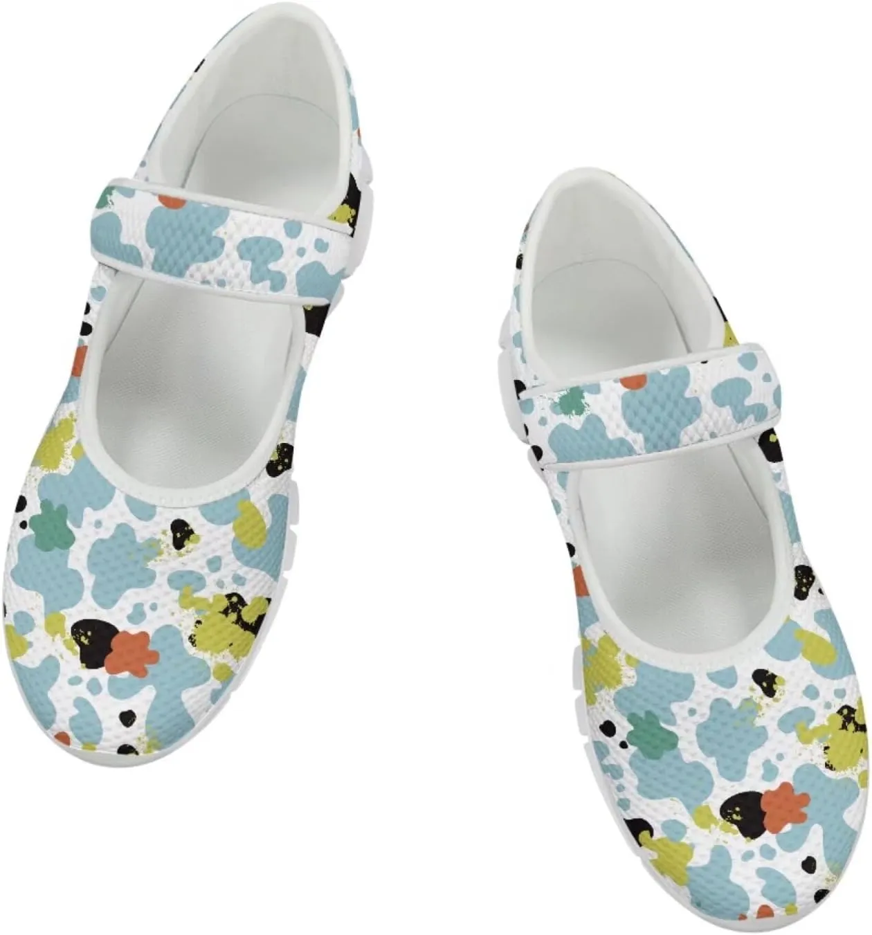 Coloranimal Mary Jane Shoes Women Casual Flats Walking Shoes Mary Jane Flats Women Lightweight Slip On Shoes Buckle Strap Round Toe Shoes