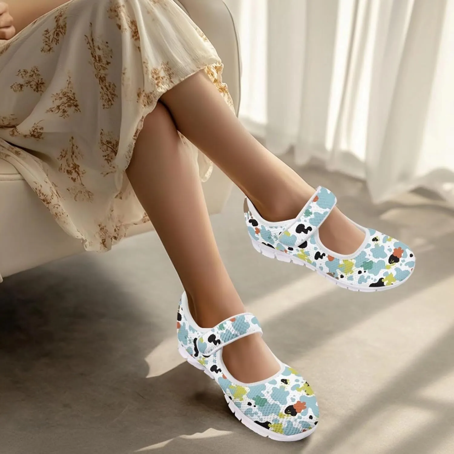 Coloranimal Mary Jane Shoes Women Casual Flats Walking Shoes Mary Jane Flats Women Lightweight Slip On Shoes Buckle Strap Round Toe Shoes