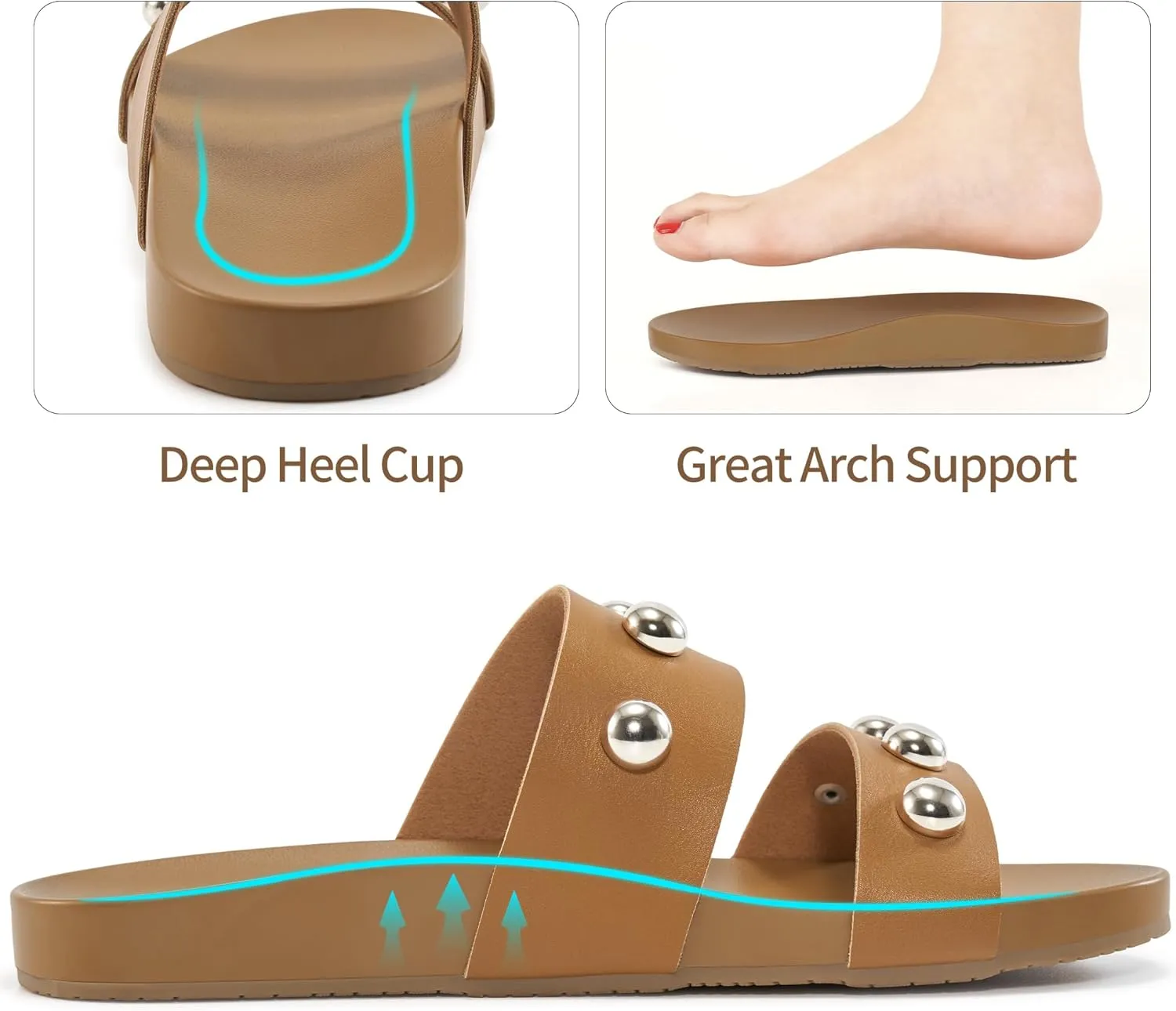 Comfort Sandals for Women Outdoors: Arch Support Open Toe Womens Sandals - Casual Slip On Beach Slides for Women