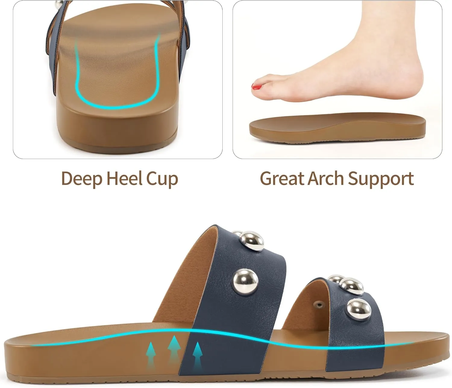 Comfort Sandals for Women Outdoors: Arch Support Open Toe Womens Sandals - Casual Slip On Beach Slides for Women