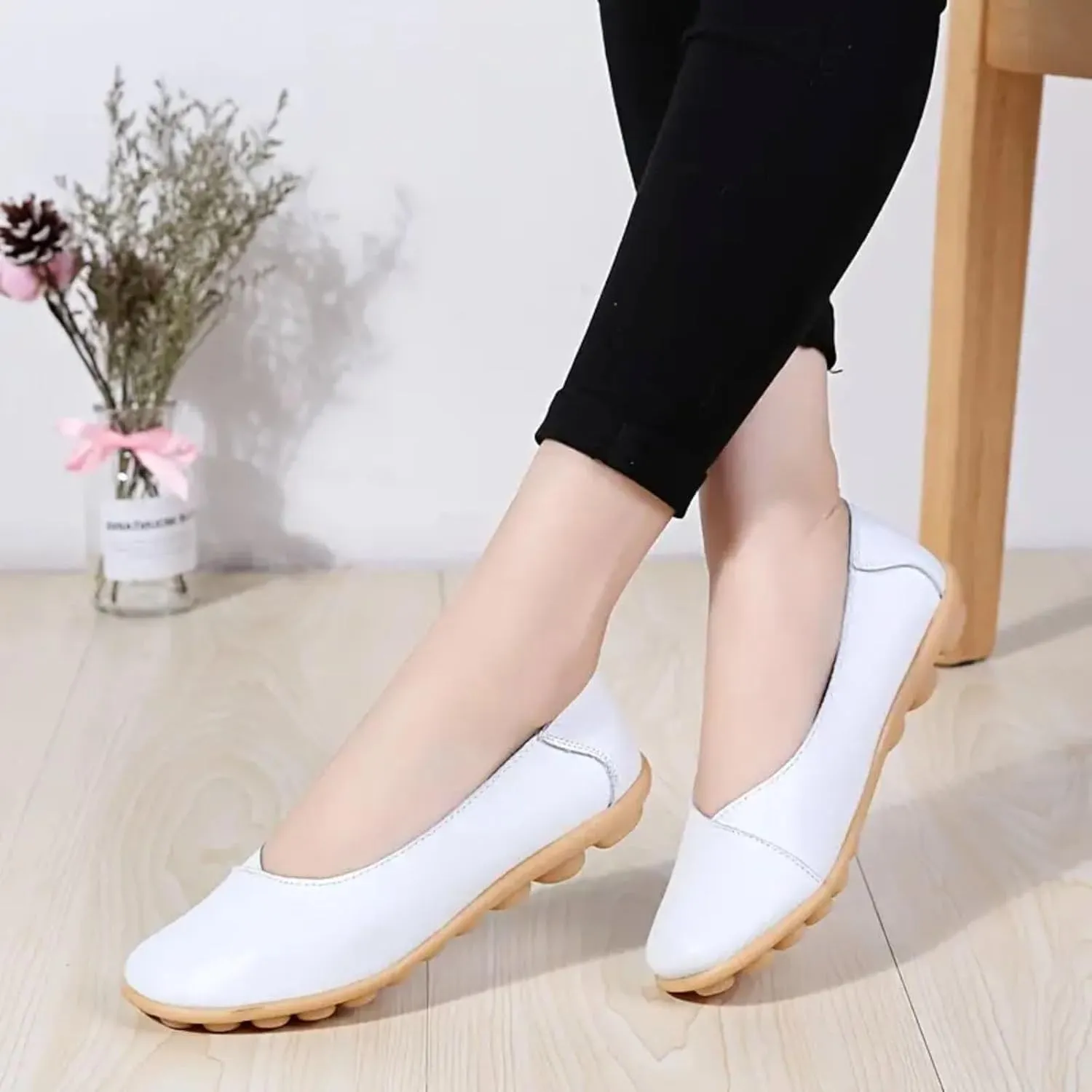 Comfortable Leather Shoes for Women Solid Non Slip Women's Flat Shoes Soft Walking Driving Casual Cool for Women