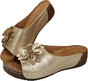 Comfortable Non-Slip Solid Color Open-Toe Wedge Sandals for Women, 2025 Summer New Dress Sandals with Arch Support
