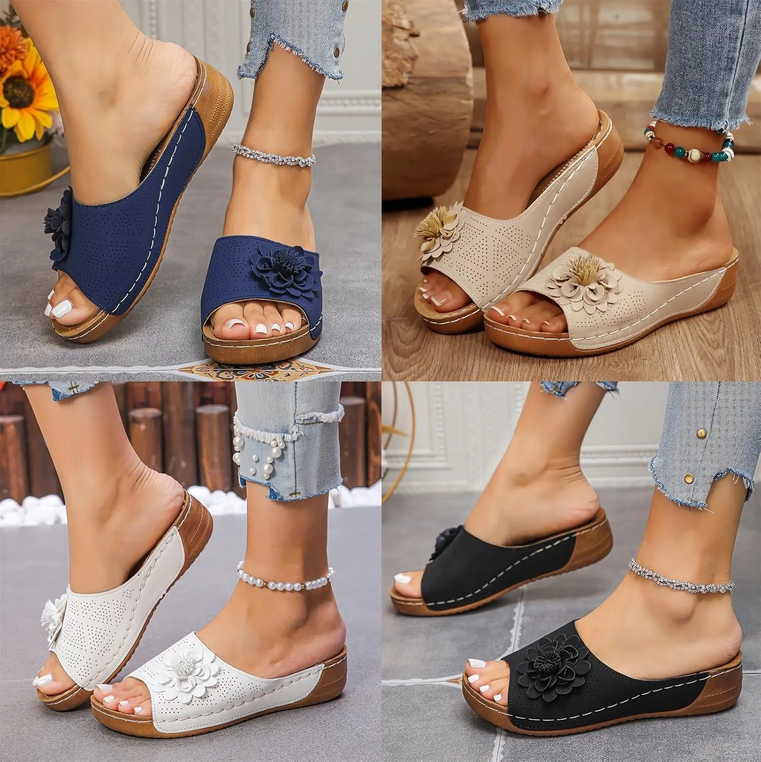 Comfortable Non-Slip Solid Color Open-Toe Wedge Sandals for Women, 2025 Summer New Dress Sandals with Arch Support