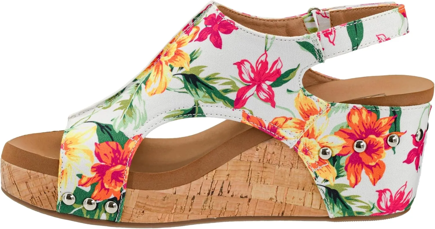 Corkys Footwear Womens Carley Wedges, Featuring Corkys EVA Foam Cushioned Insoles, A 2.5 Inch Heel, Lightweight For All Day Wear, And Hook And Loop Closure