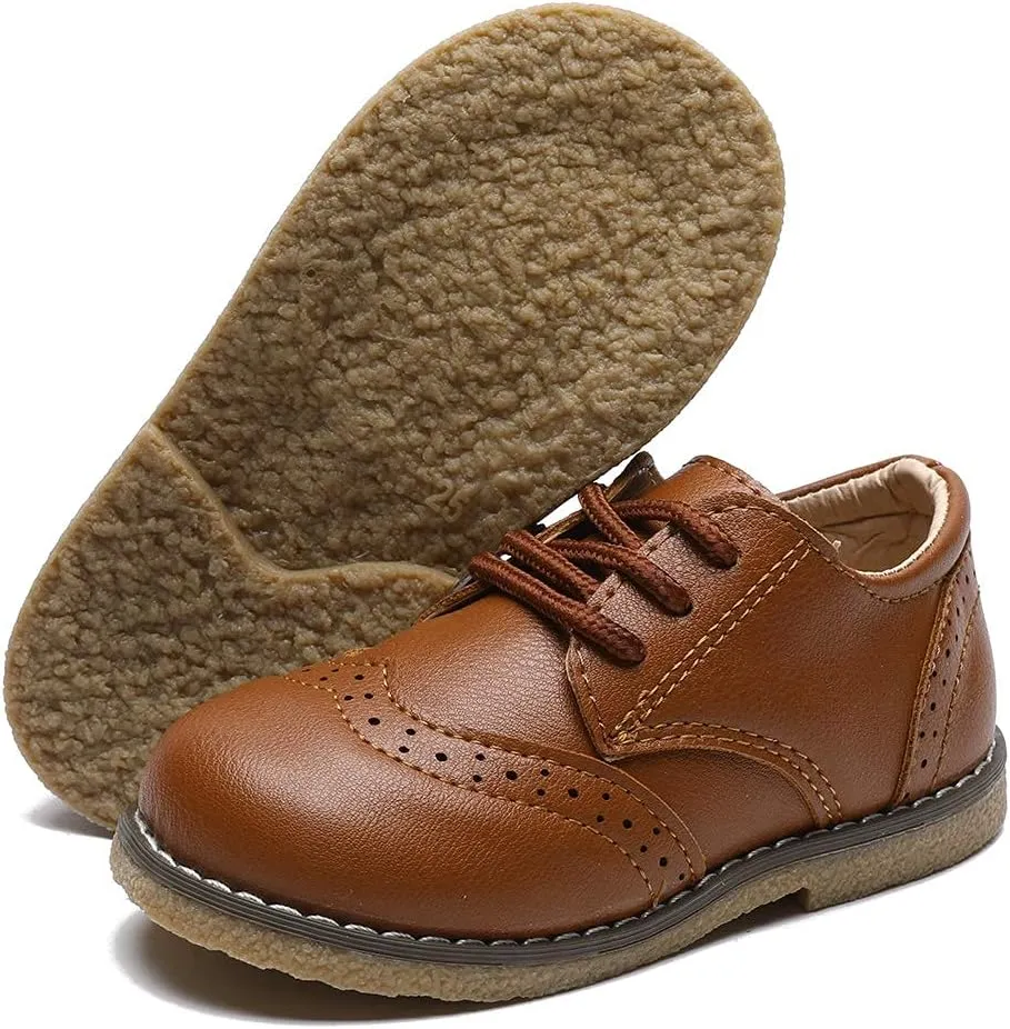 COSANKIM Toddler Boys Girls Dress Shoes PU Leather Lace Up Wedding School Uniform Loafer Flats Boys Dress Shoes