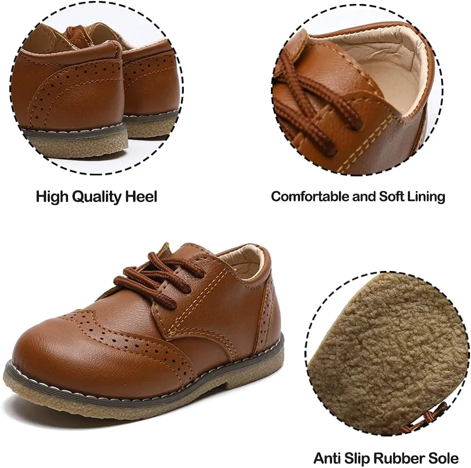 COSANKIM Toddler Boys Girls Dress Shoes PU Leather Lace Up Wedding School Uniform Loafer Flats Boys Dress Shoes