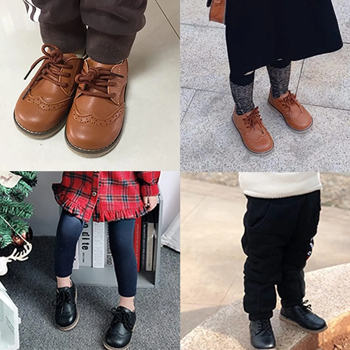 COSANKIM Toddler Boys Girls Dress Shoes PU Leather Lace Up Wedding School Uniform Loafer Flats Boys Dress Shoes