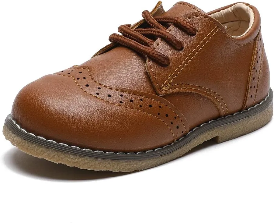 COSANKIM Toddler Boys Girls Dress Shoes PU Leather Lace Up Wedding School Uniform Loafer Flats Boys Dress Shoes