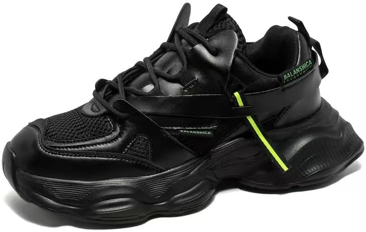Couple Daddy Shoes Breathable Style of All Matching Thick Sole Single Shoes Trend Casual Shoes (Black, Big Kid, Men, 9, Numeric, US Footwear Size System, Medium)