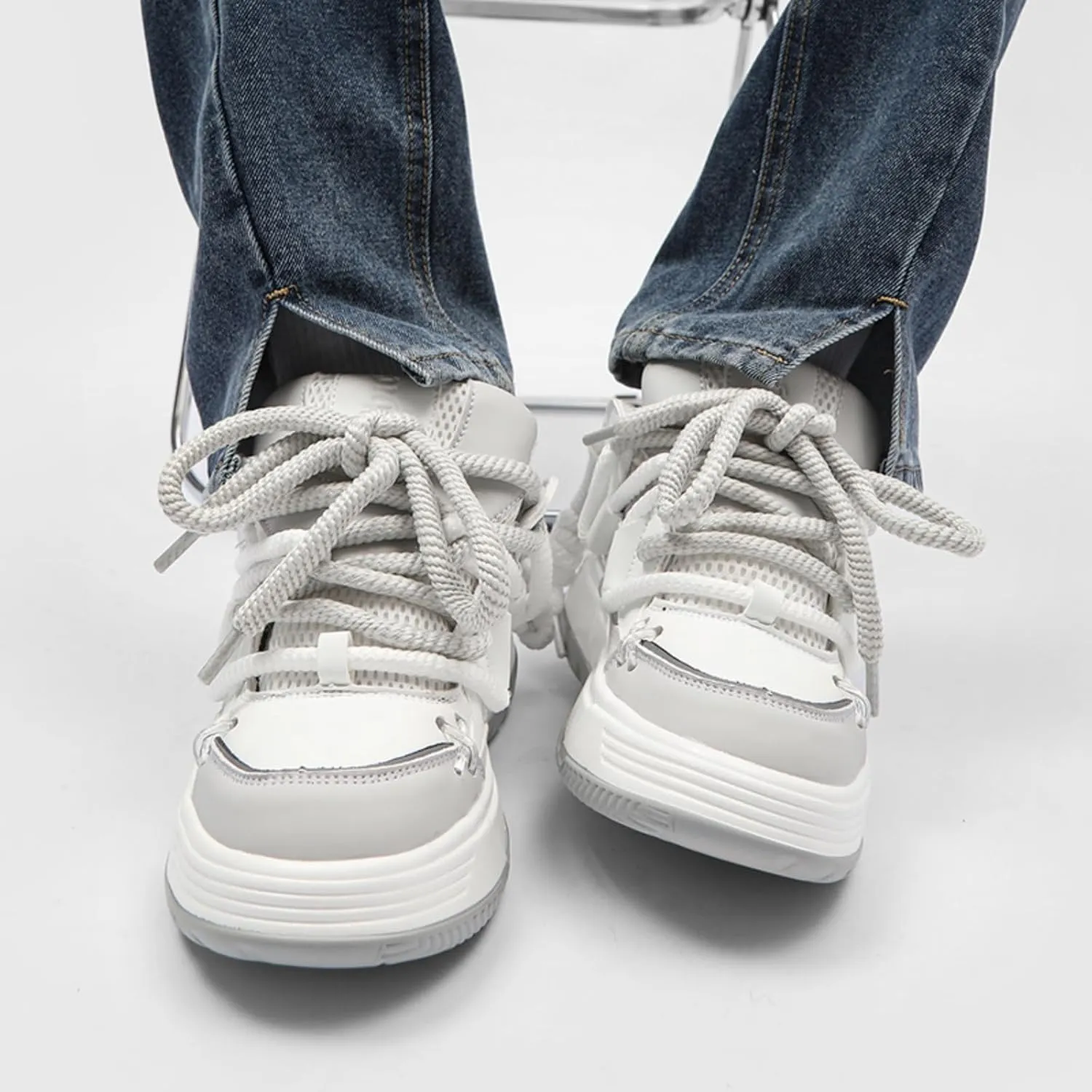 Couple's Faux - Leather Chunky Sneakers, Lightweight and Breathable. Suitable for Walking, Tennis, Running, with Height - Increasing Design. Perfect for Casual and Stylish Looks.