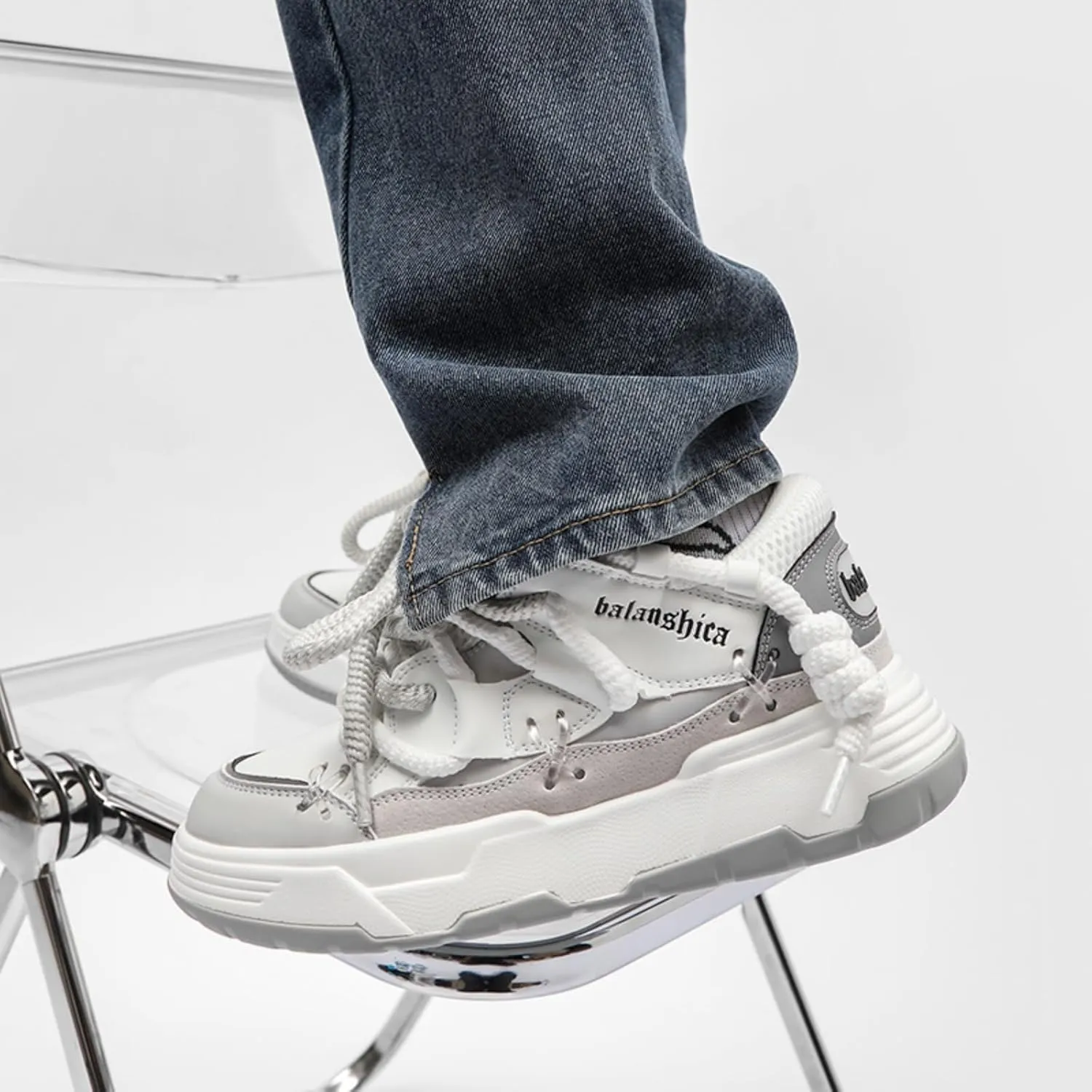 Couple's Faux - Leather Chunky Sneakers, Lightweight and Breathable. Suitable for Walking, Tennis, Running, with Height - Increasing Design. Perfect for Casual and Stylish Looks.