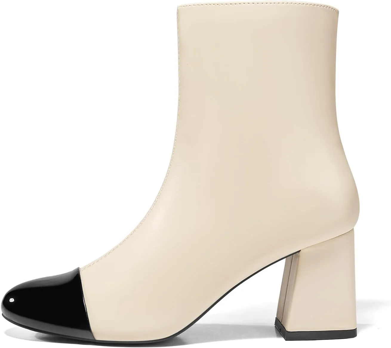 Coutgo Womens Ankle Boots Chunky Block Heel Two Tone Round Toe Side Zipper Dress Fall Booties Shoes