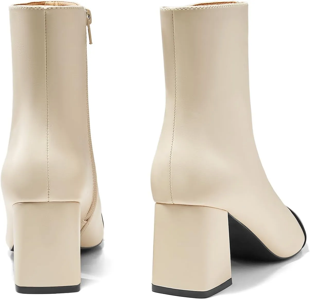 Coutgo Womens Ankle Boots Chunky Block Heel Two Tone Round Toe Side Zipper Dress Fall Booties Shoes