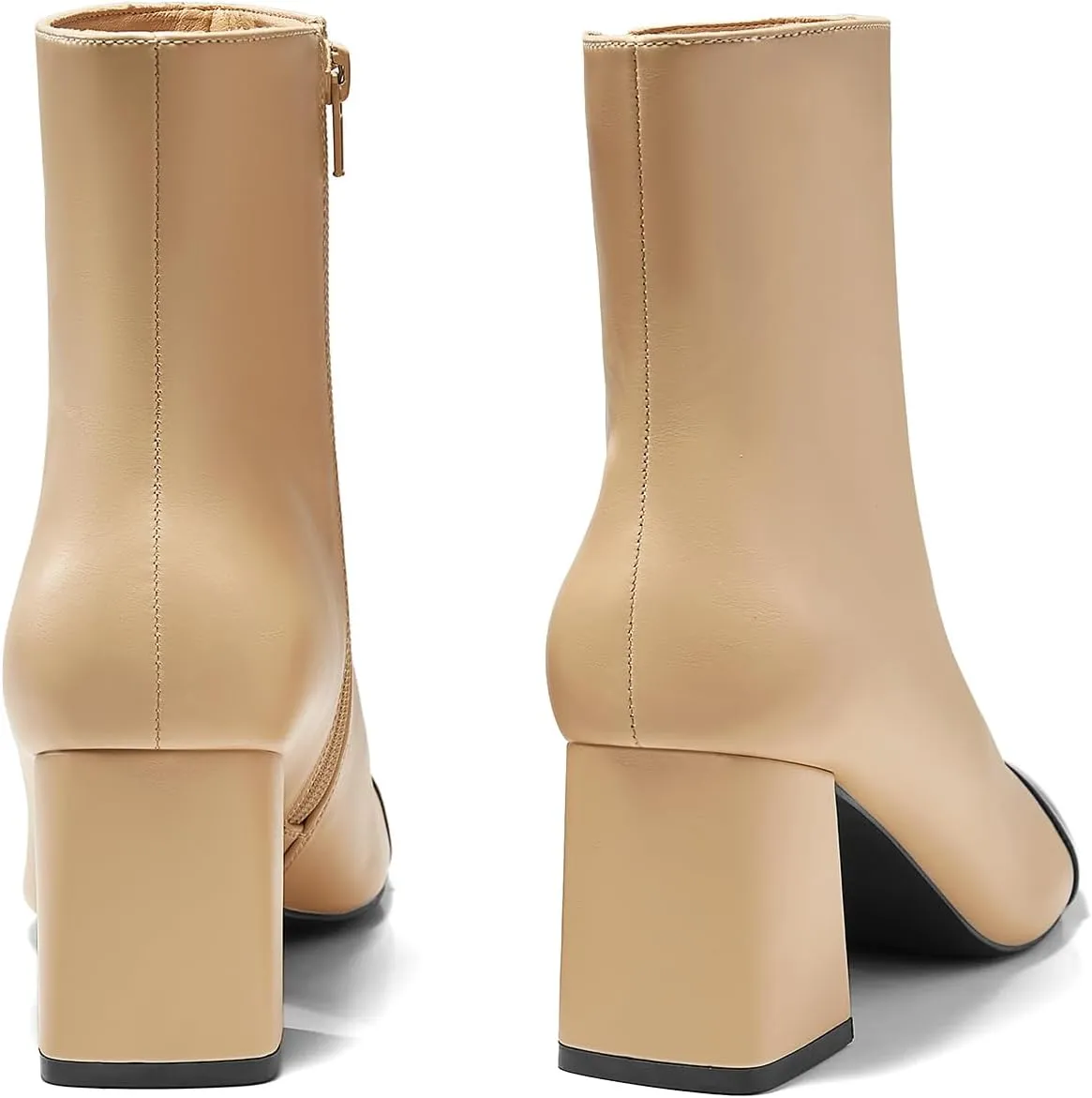 Coutgo Womens Ankle Boots Chunky Block Heel Two Tone Round Toe Side Zipper Dress Fall Booties Shoes