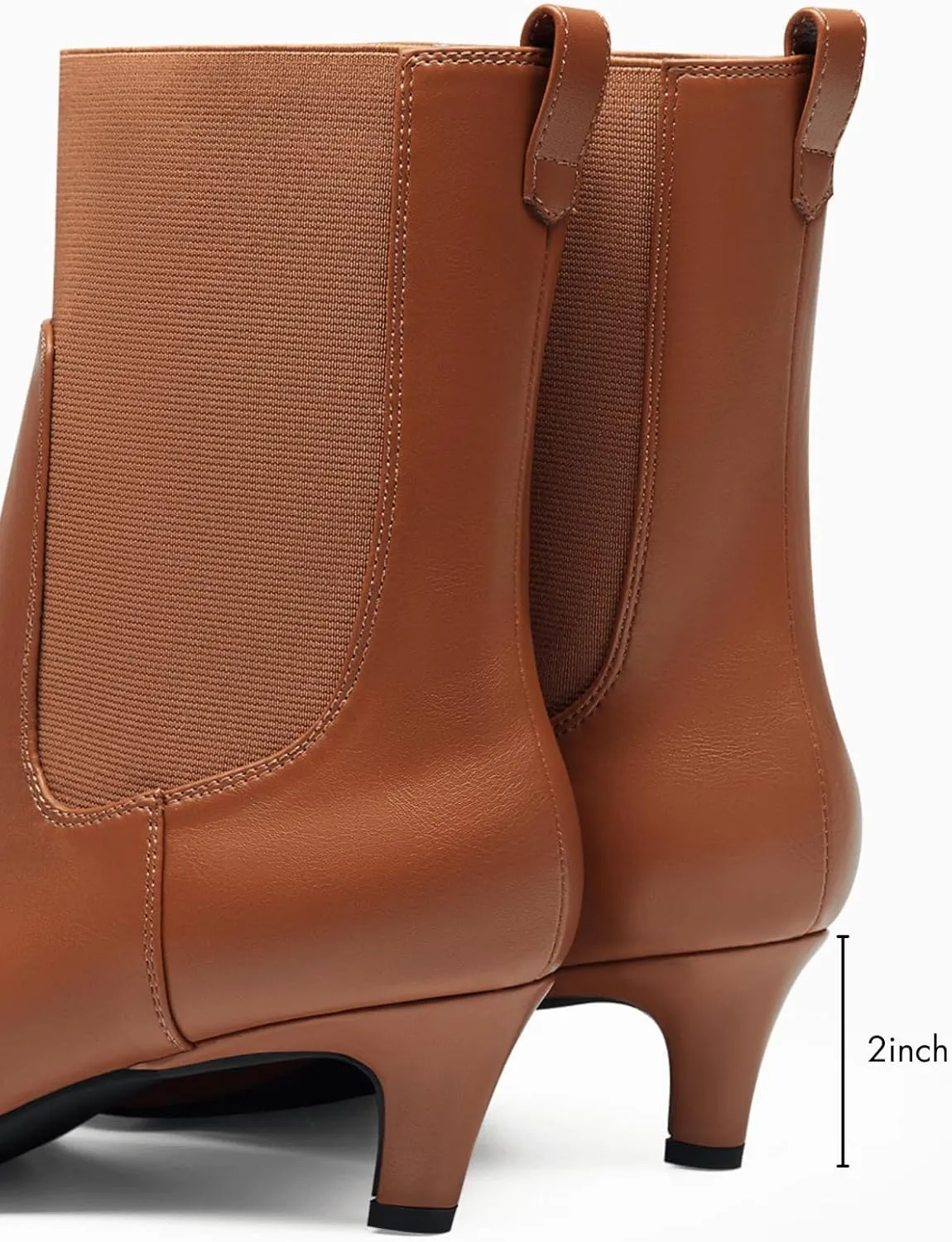 Coutgo Womens Ankle Boots Low Kitten Heel Pointed Toe Slip On Elastic Dressy Fall Winter Booties Shoes