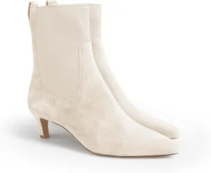 Coutgo Womens Ankle Boots Low Kitten Heel Pointed Toe Slip On Elastic Dressy Fall Winter Booties Shoes