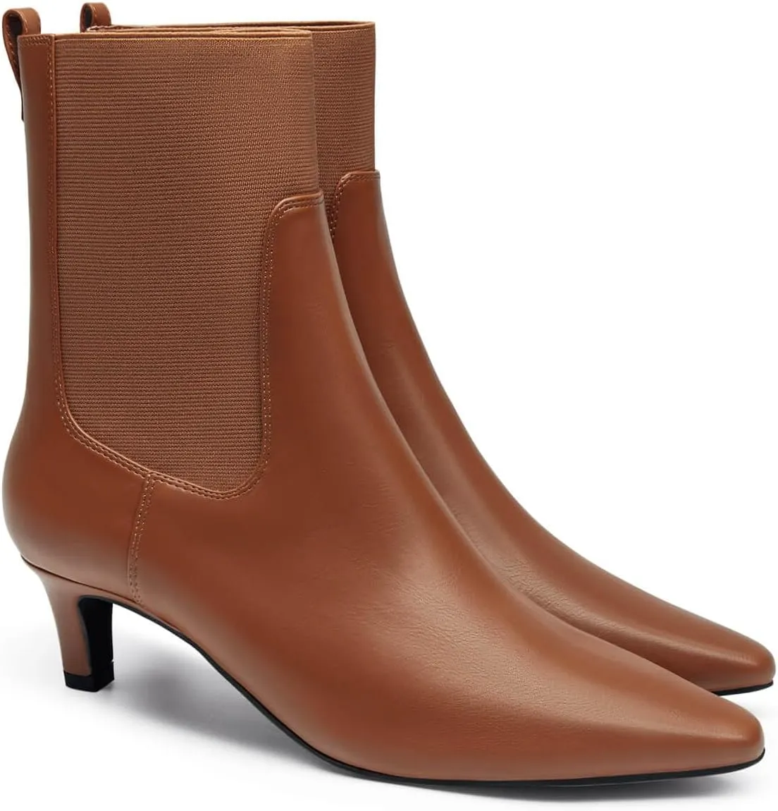 Coutgo Womens Ankle Boots Low Kitten Heel Pointed Toe Slip On Elastic Dressy Fall Winter Booties Shoes