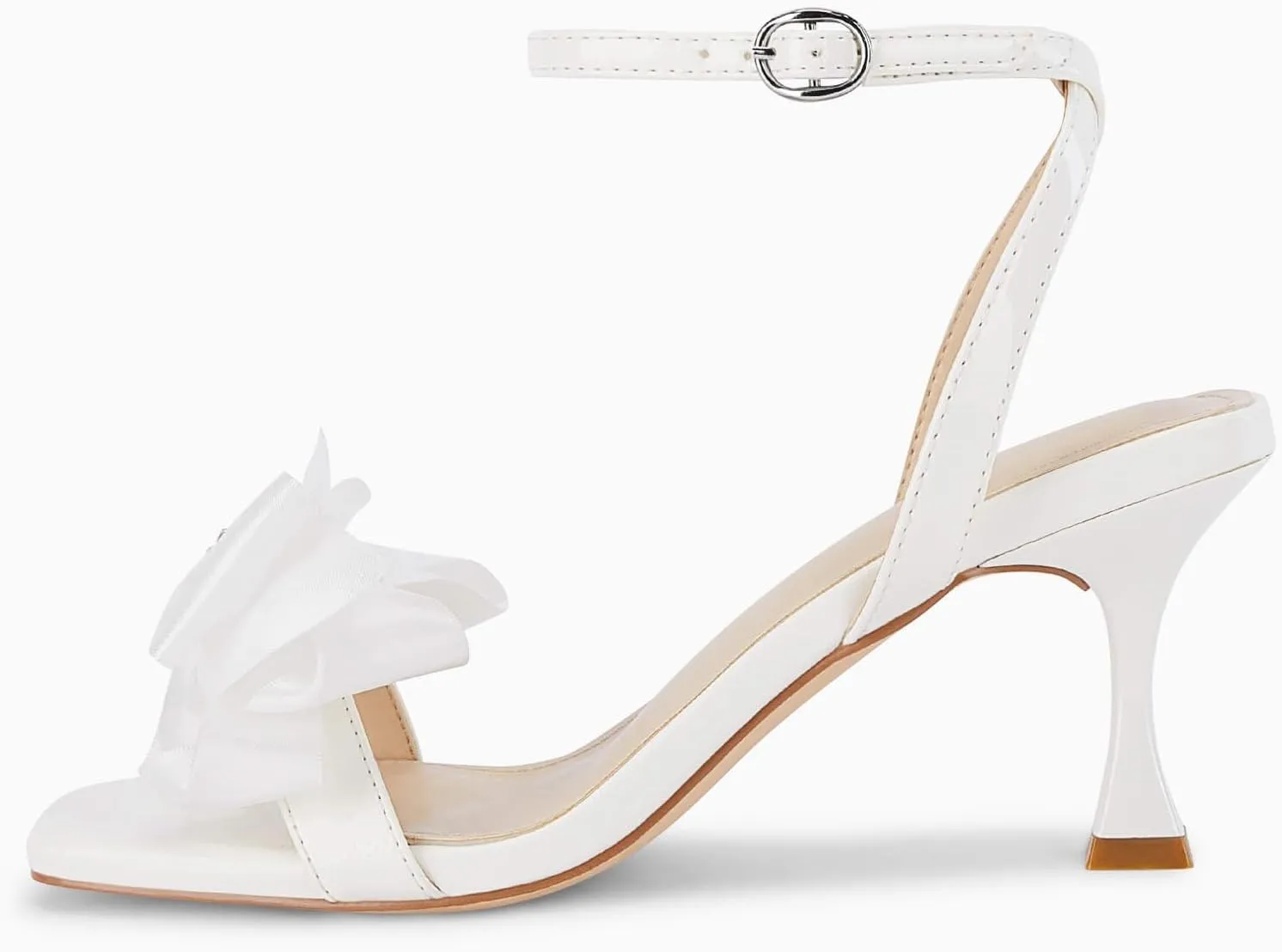 Coutgo Women's Bow Knot Heeled Sandals Rhinestone Kitten Heels Open Toe Ankle Strap Dress Pump Shoes