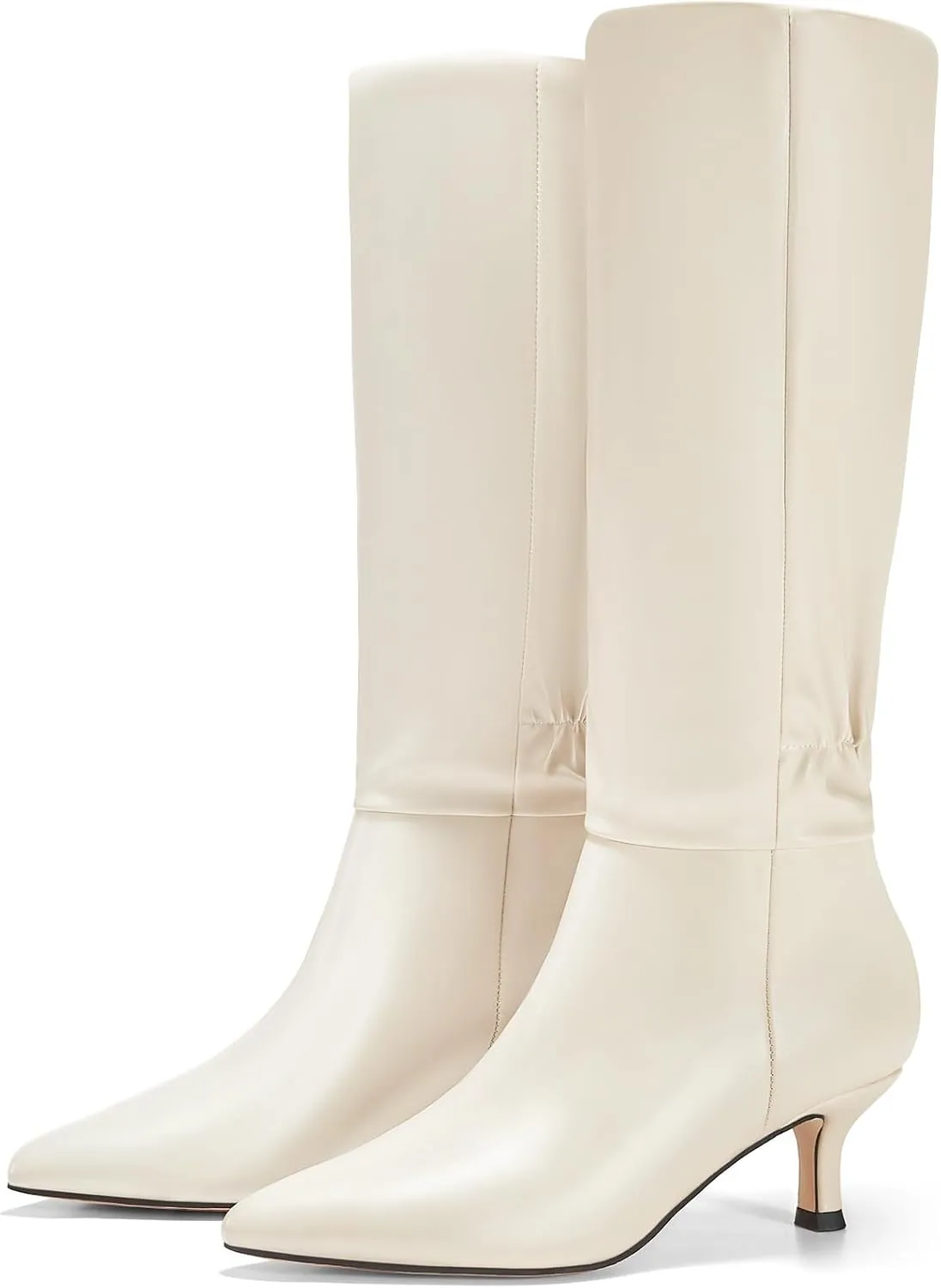 Coutgo Womens Kitten Heel Knee High Boots Pointed Toe Tall Boots Pull On Winter Dress Long Boot Shoes
