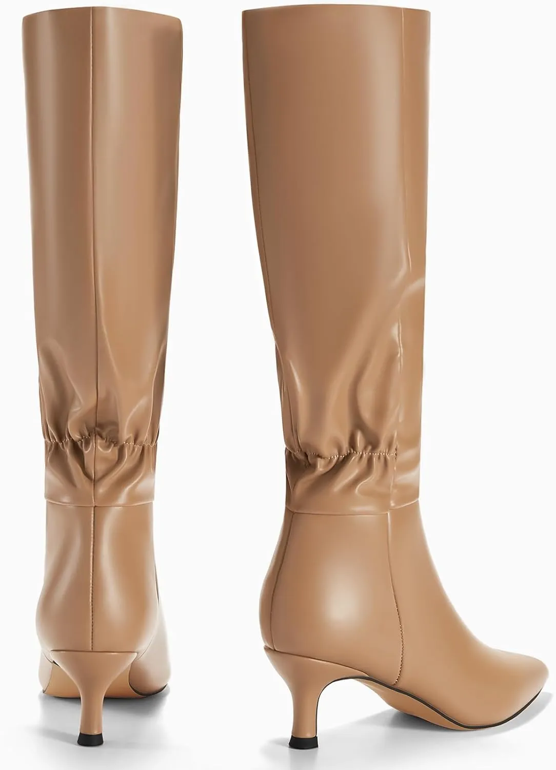 Coutgo Womens Kitten Heel Knee High Boots Pointed Toe Tall Boots Pull On Winter Dress Long Boot Shoes