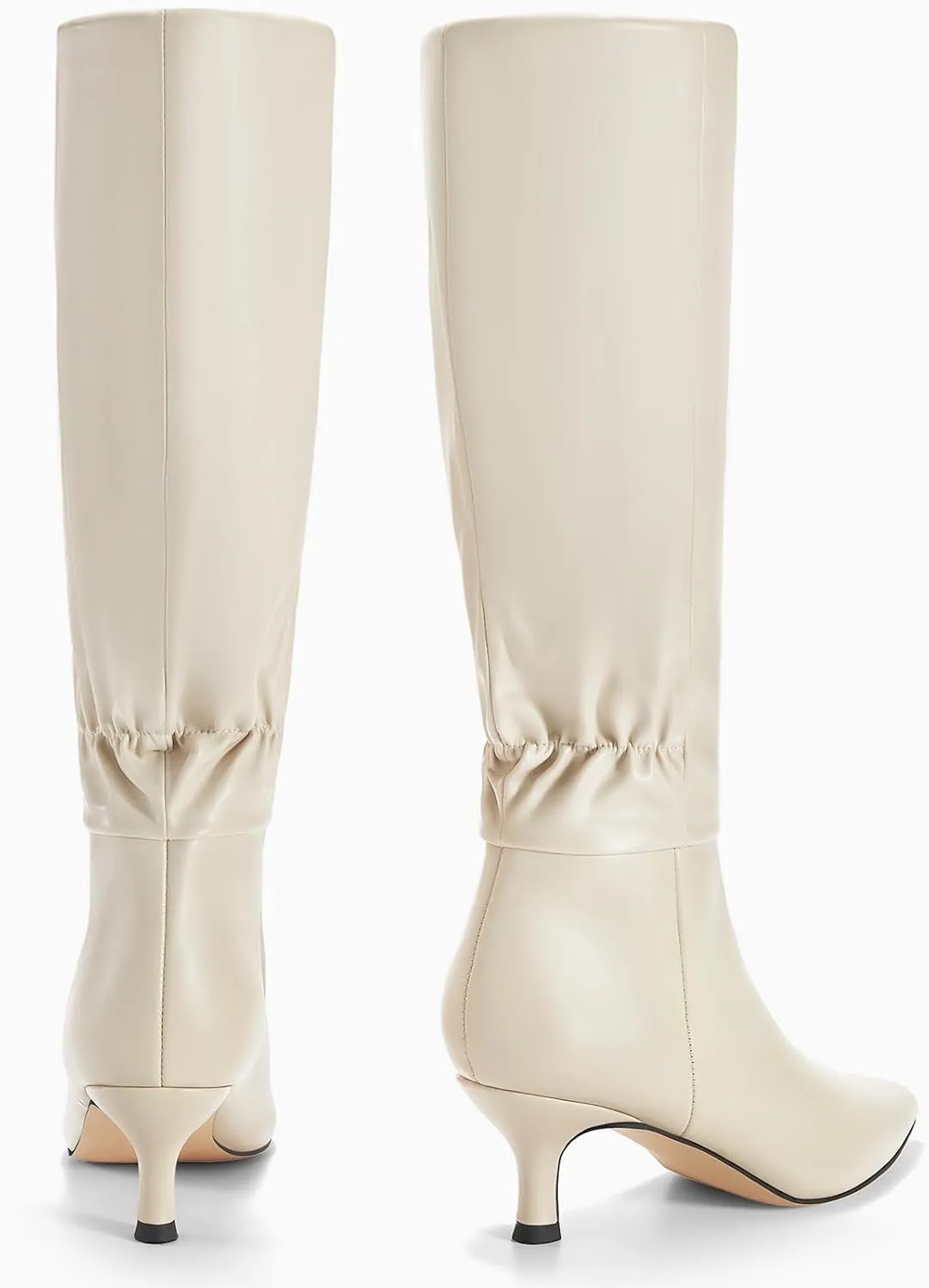 Coutgo Womens Kitten Heel Knee High Boots Pointed Toe Tall Boots Pull On Winter Dress Long Boot Shoes