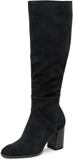 Coutgo Womens Knee High Boots Square Toe Chunky Block Heel Side Zipper Faux Suede Long Boots Fall Winter Shoes