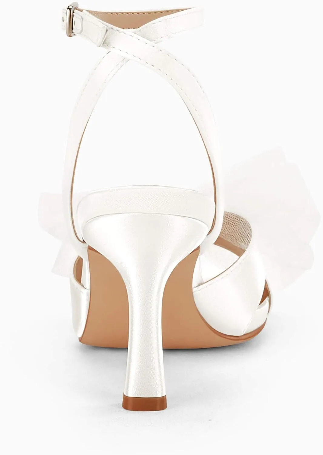 Coutgo Womens Lace Bow Heels Sandals Open Square Toe Stiletto High Heel Ankle Strap Bride Wedding Dress Shoes
