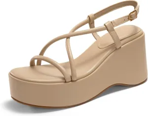Coutgo Womens Platform Wedge Heels Sandals Slingback Open Toe Ankle Strap Summer Dress Shoes