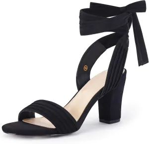 Coutgo Womens Strappy High Heels Chunky Heeled Sandals Bow Tie Lace Up Open Toe Pumps Dress Wedding Comfortable Shoes