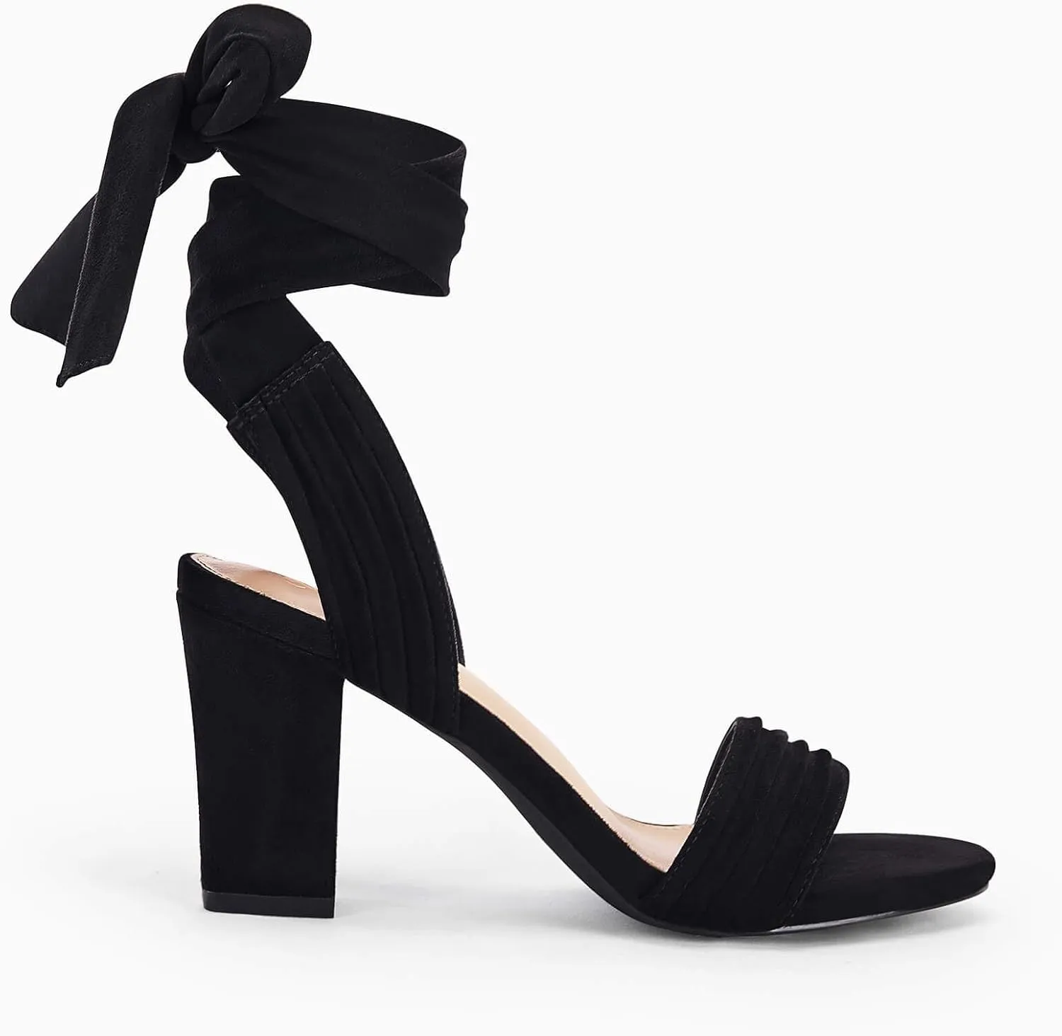 Coutgo Womens Strappy High Heels Chunky Heeled Sandals Bow Tie Lace Up Open Toe Pumps Dress Wedding Comfortable Shoes