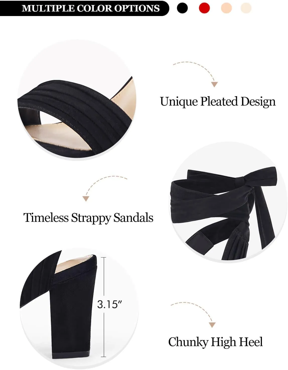 Coutgo Womens Strappy High Heels Chunky Heeled Sandals Bow Tie Lace Up Open Toe Pumps Dress Wedding Comfortable Shoes