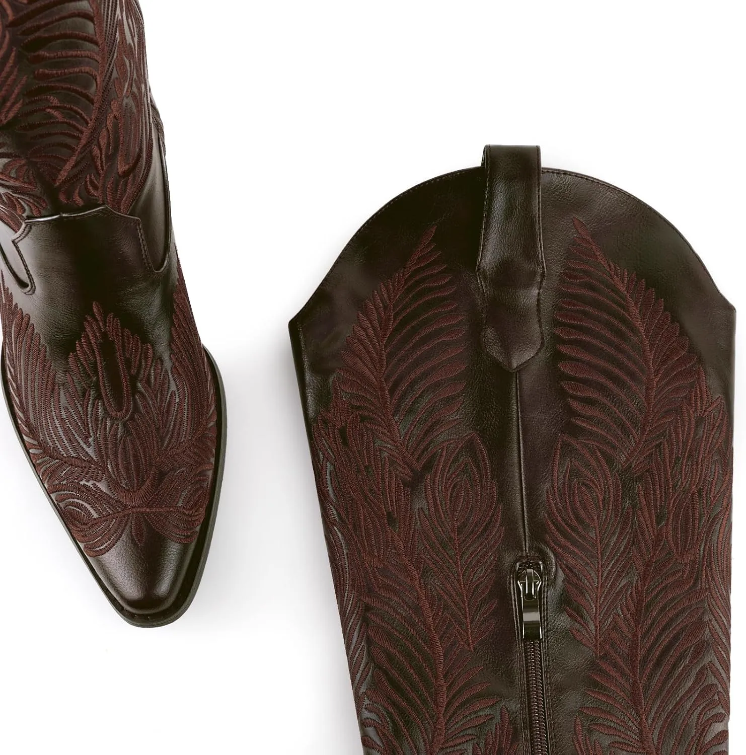 Cowboy Boots for Women-Knee High Cowgirl Boots with Retro Floral Embroidered,Chunky Heels Pointed Toe Retro Classic Pull On Western Tall Boot With Side Half Zip for Ladies