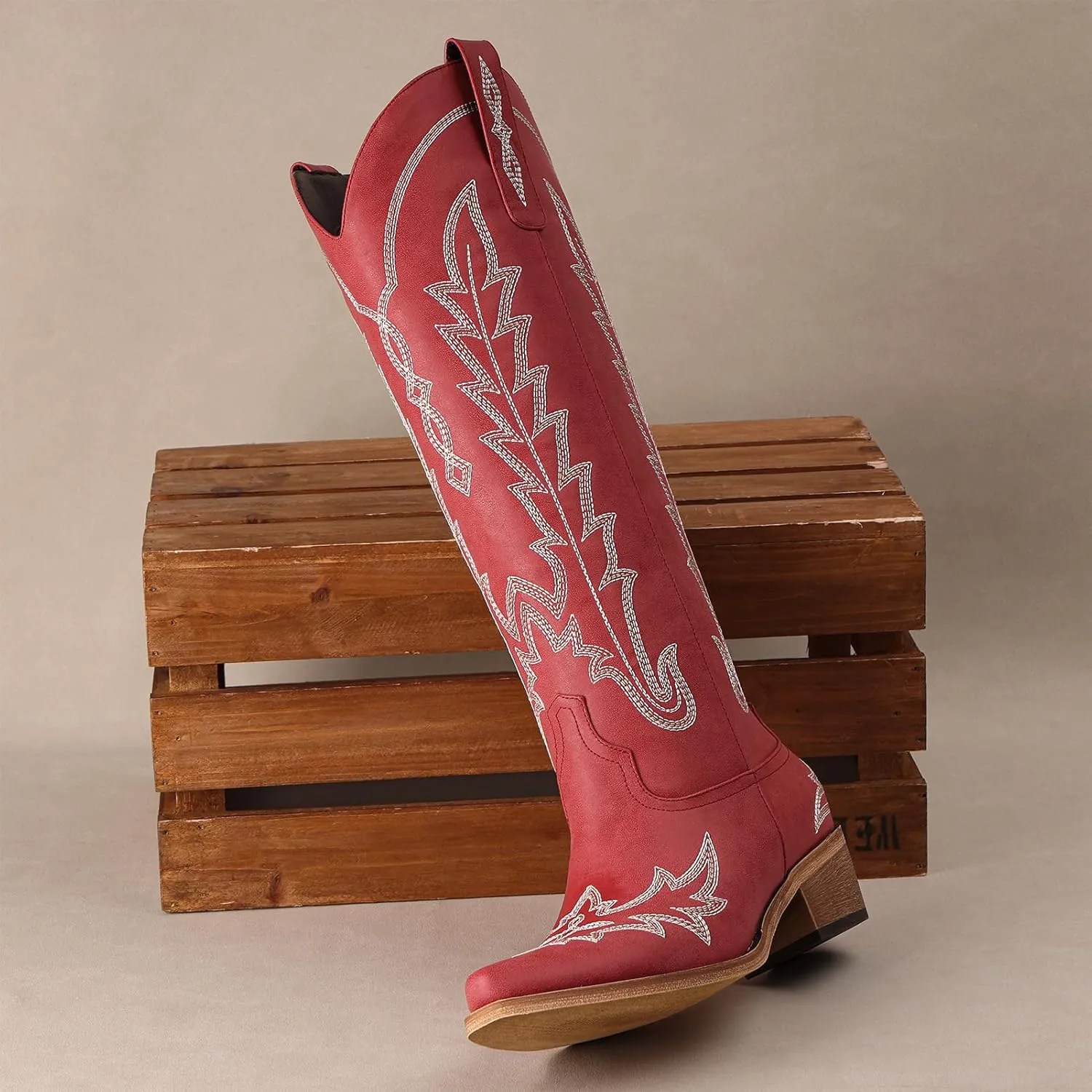 Cowboy Boots for Women - Knee High Embroidered Western Cowgirl Boots, Pointed Toe Chunky Heel Retro Country Boots, Pull On Zipper Vintage Fashion Tall Boots for Girls Ladies