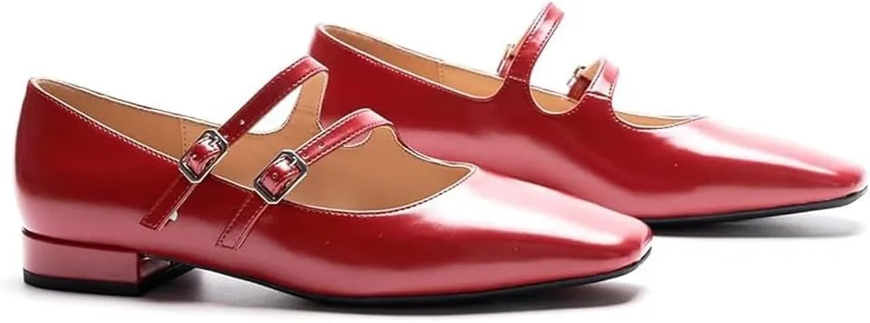 C.Paravano Women's Flats Mary Jane Flats Ballet Flats for Women Square Toe Block Heel Adjustable Straps Flat Fashion Casual Dressy Shoes