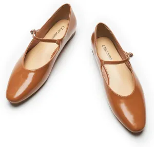 C.Paravano Women's Mary Jane Ballet Flats | Round Toe Leather Flats with Strap | Comfortable Work & Casual Shoes for Daily Wear