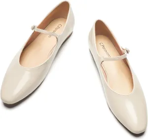 C.Paravano Women's Mary Jane Flats | Almond Toe Flats for Women | Leather Ballet Flats with Strap | Fashion Comfortable Work & Casual Shoes for Daily Wear,Walking