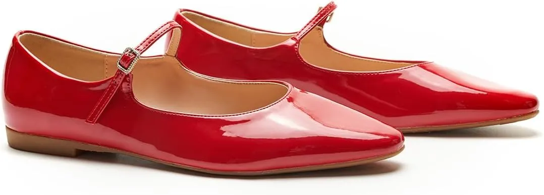 C.Paravano Women's Mary Jane Flats | Almond Toe Flats for Women | Leather Ballet Flats with Strap | Fashion Comfortable Work & Casual Shoes for Daily Wear,Walking