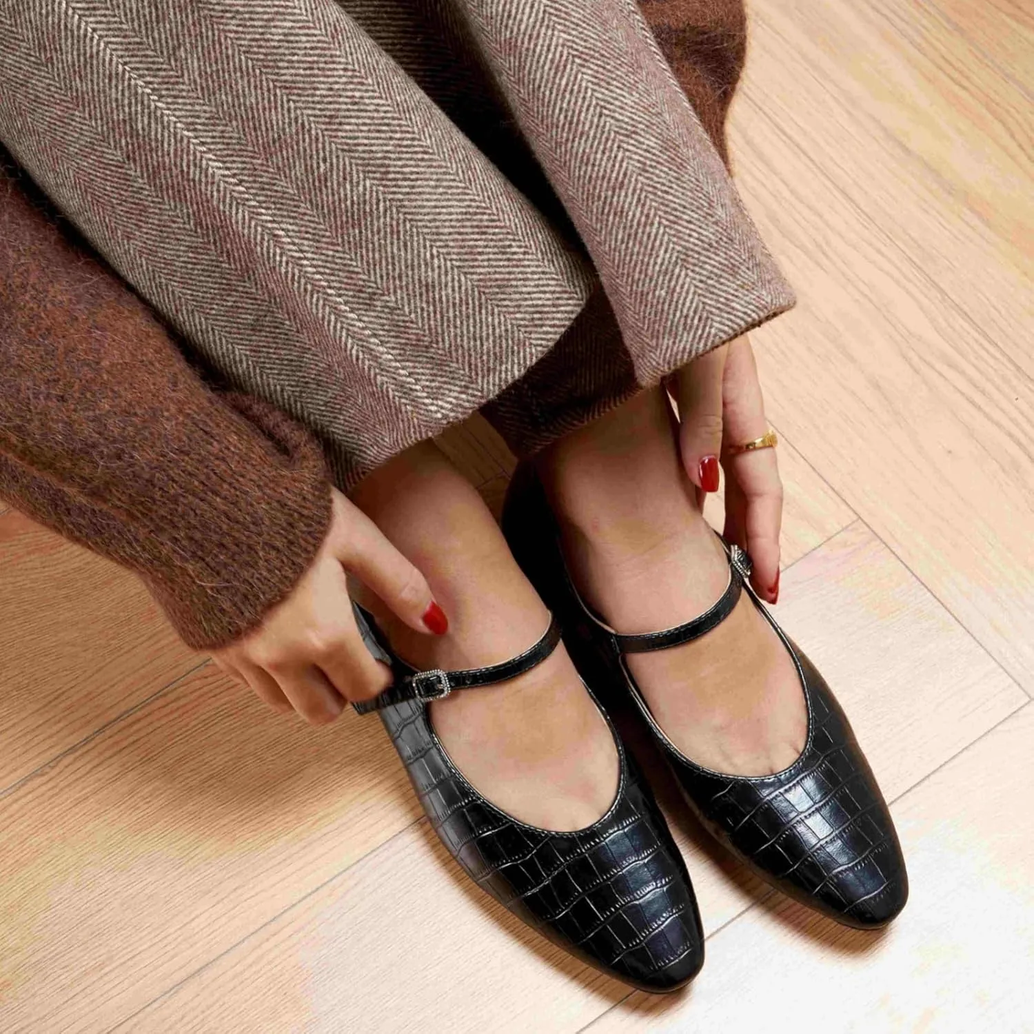 C.Paravano Women's Mary Jane Flats | Almond Toe Flats for Women | Leather Ballet Flats with Strap | Fashion Comfortable Work & Casual Shoes for Daily Wear,Walking