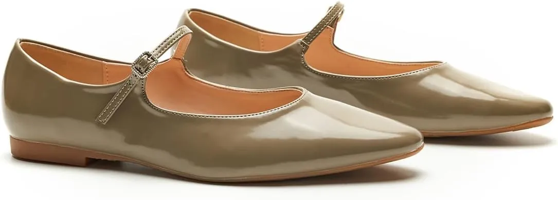 C.Paravano Women's Mary Jane Flats | Almond Toe Flats for Women | Leather Ballet Flats with Strap | Fashion Comfortable Work & Casual Shoes for Daily Wear,Walking