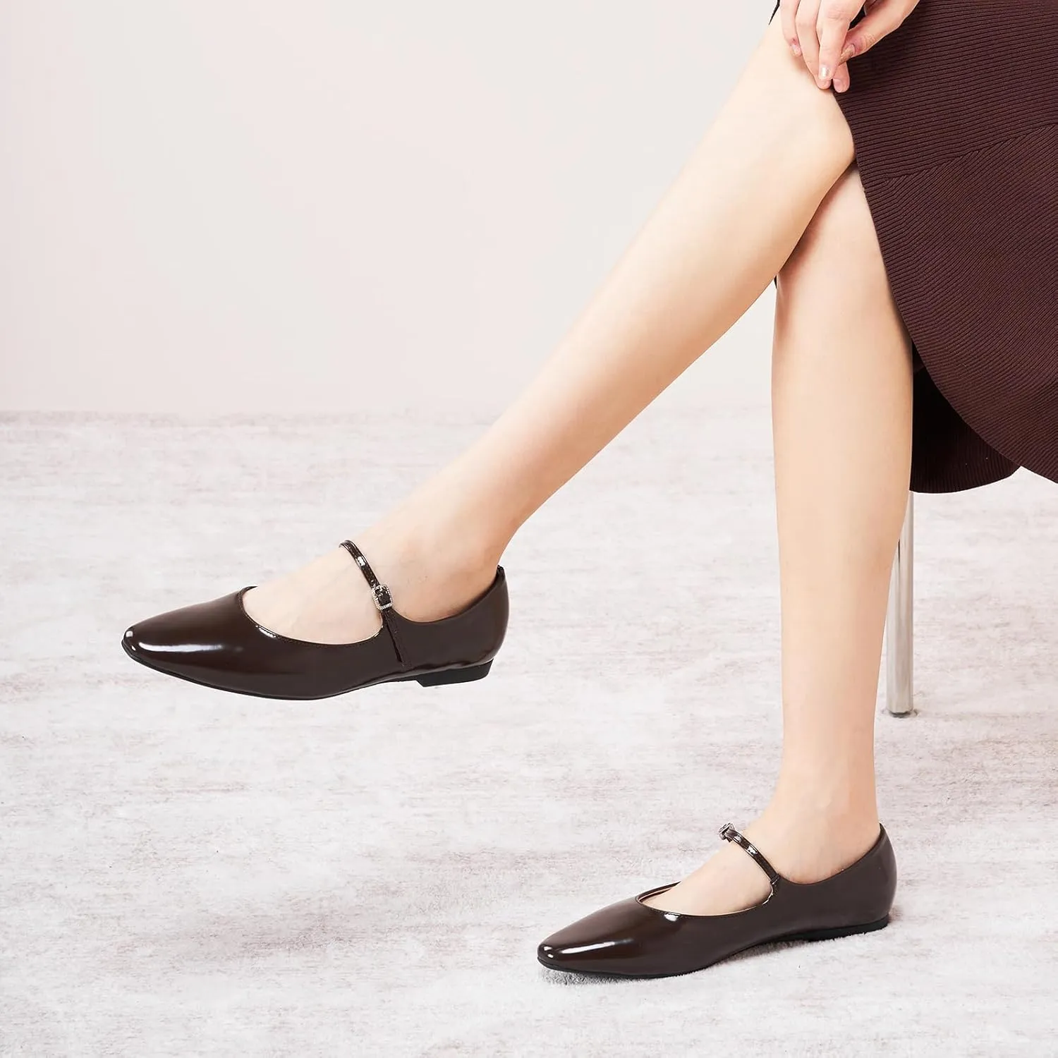 C.Paravano Women's Mary Jane Flats | Almond Toe Flats for Women | Leather Ballet Flats with Strap | Fashion Comfortable Work & Casual Shoes for Daily Wear,Walking
