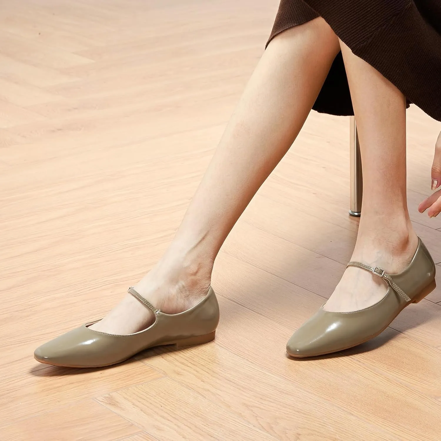C.Paravano Women's Mary Jane Flats | Almond Toe Flats for Women | Leather Ballet Flats with Strap | Fashion Comfortable Work & Casual Shoes for Daily Wear,Walking
